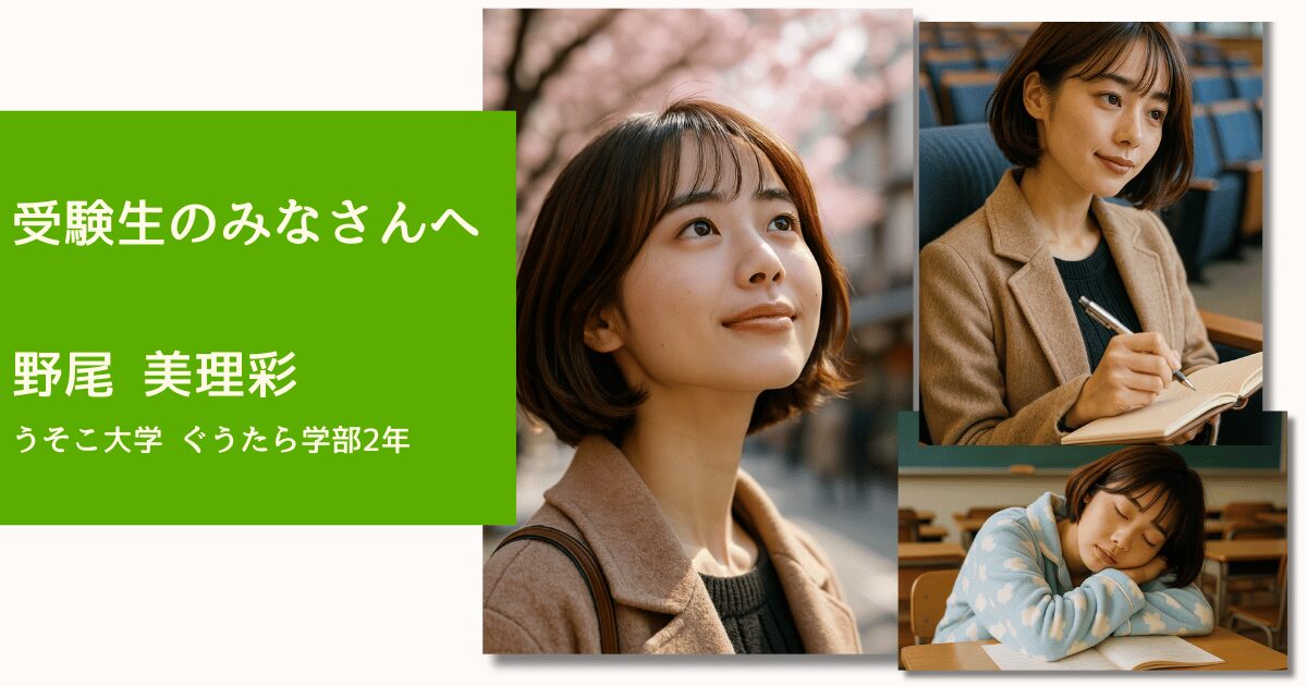 ぐうたら学部 2年生 野尾 美理彩 | 受験生のみなさんへ