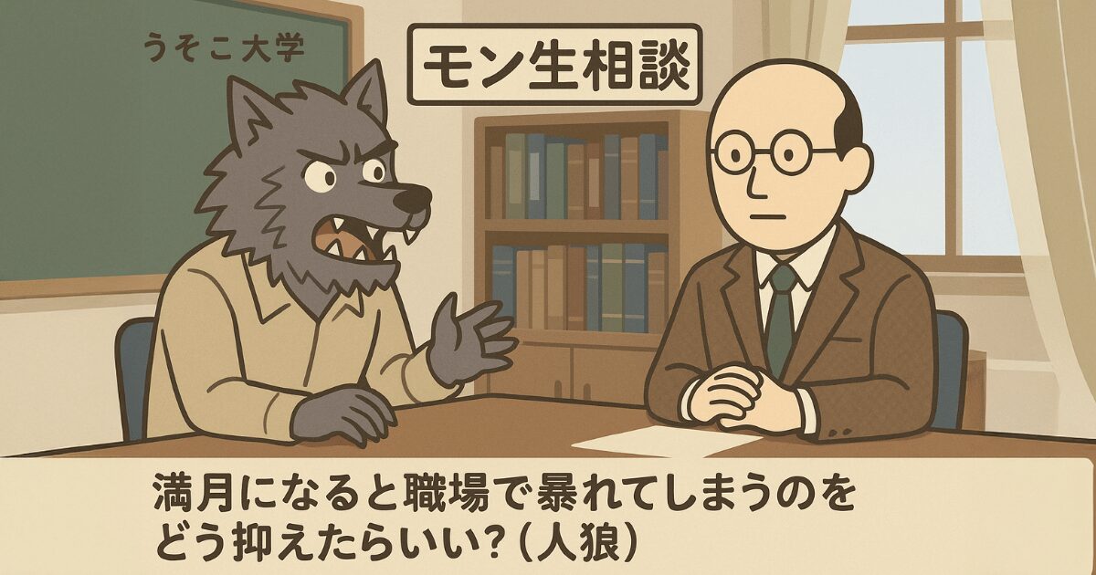 人狼がモン生相談室で相談している様子