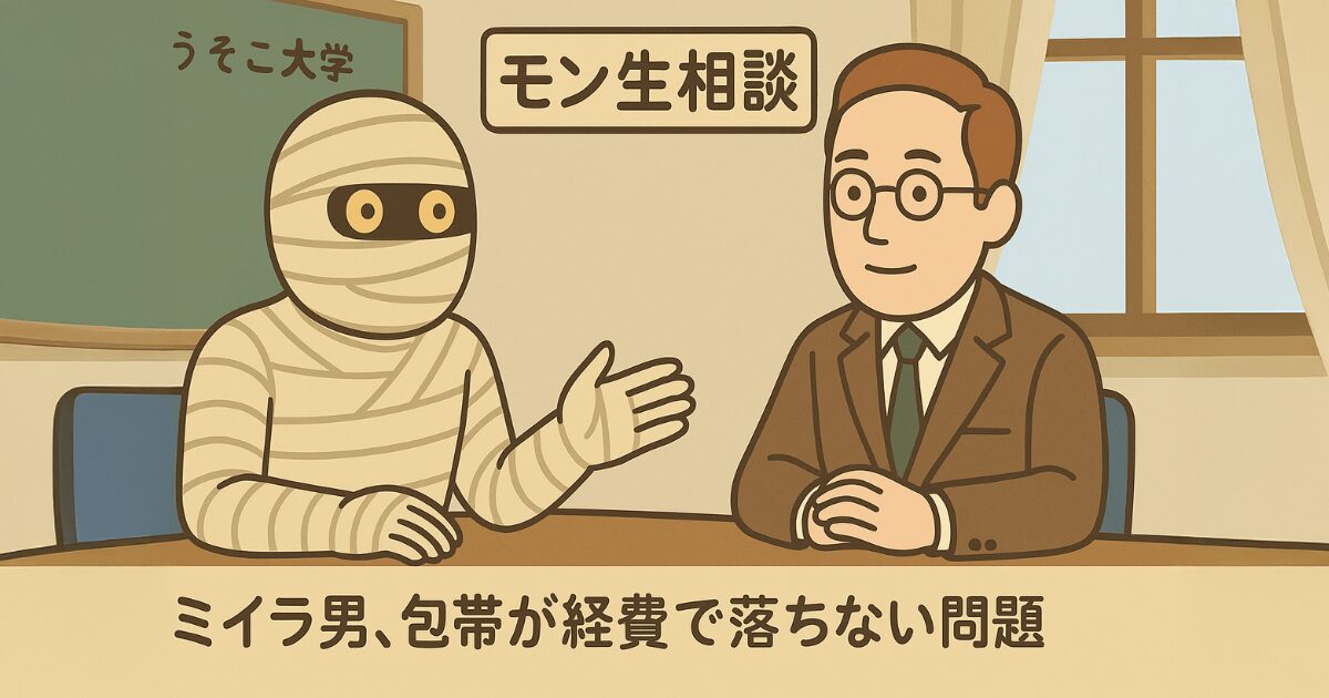 ミイラ男がモン生相談室で相談している様子