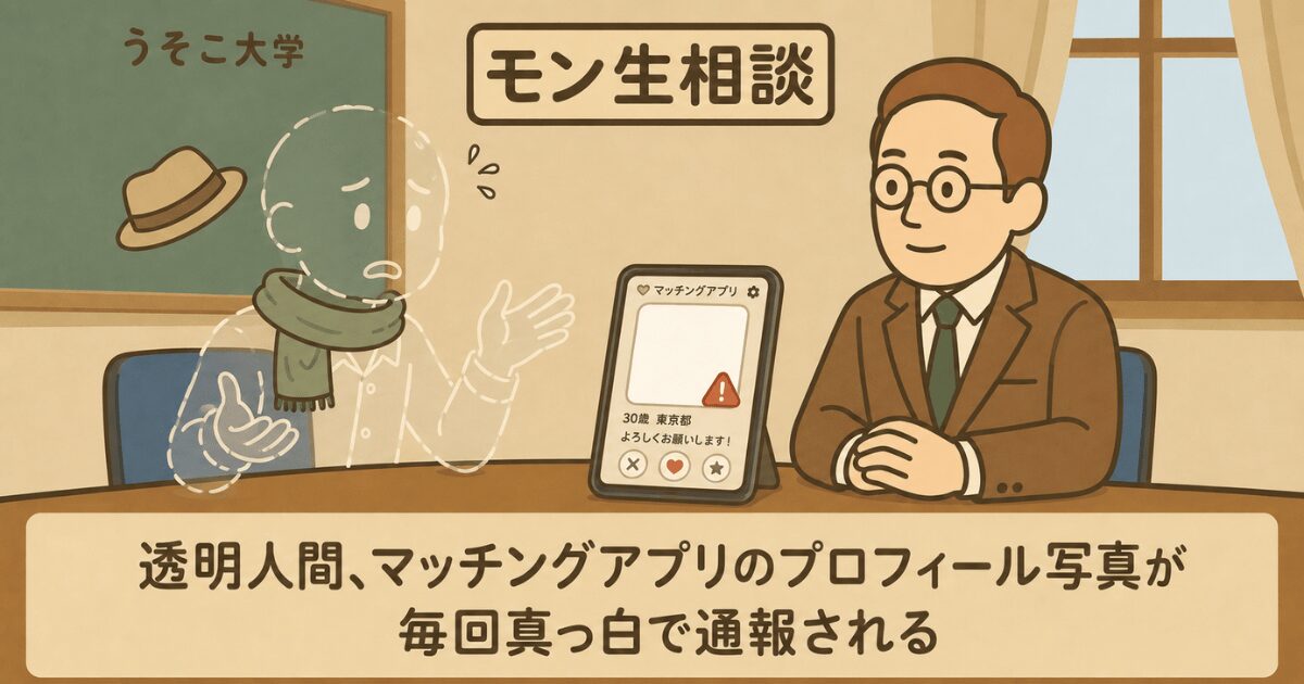 透明人間がモン生相談室で相談している様子