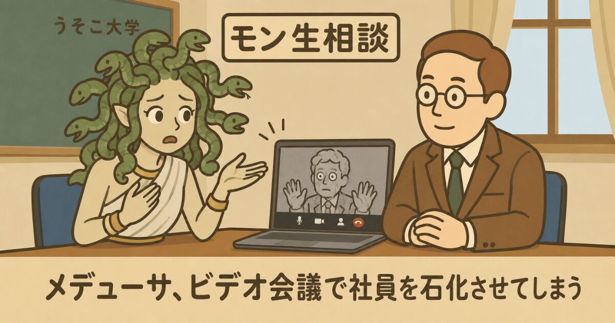 メデューサがモン生相談室で相談している様子